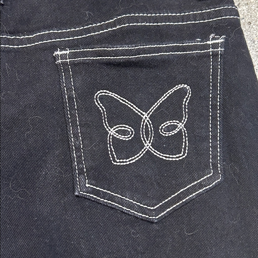 Shein Black & White Trimmed Flared Jeans With Butterfly Design - Picture 9 of 9